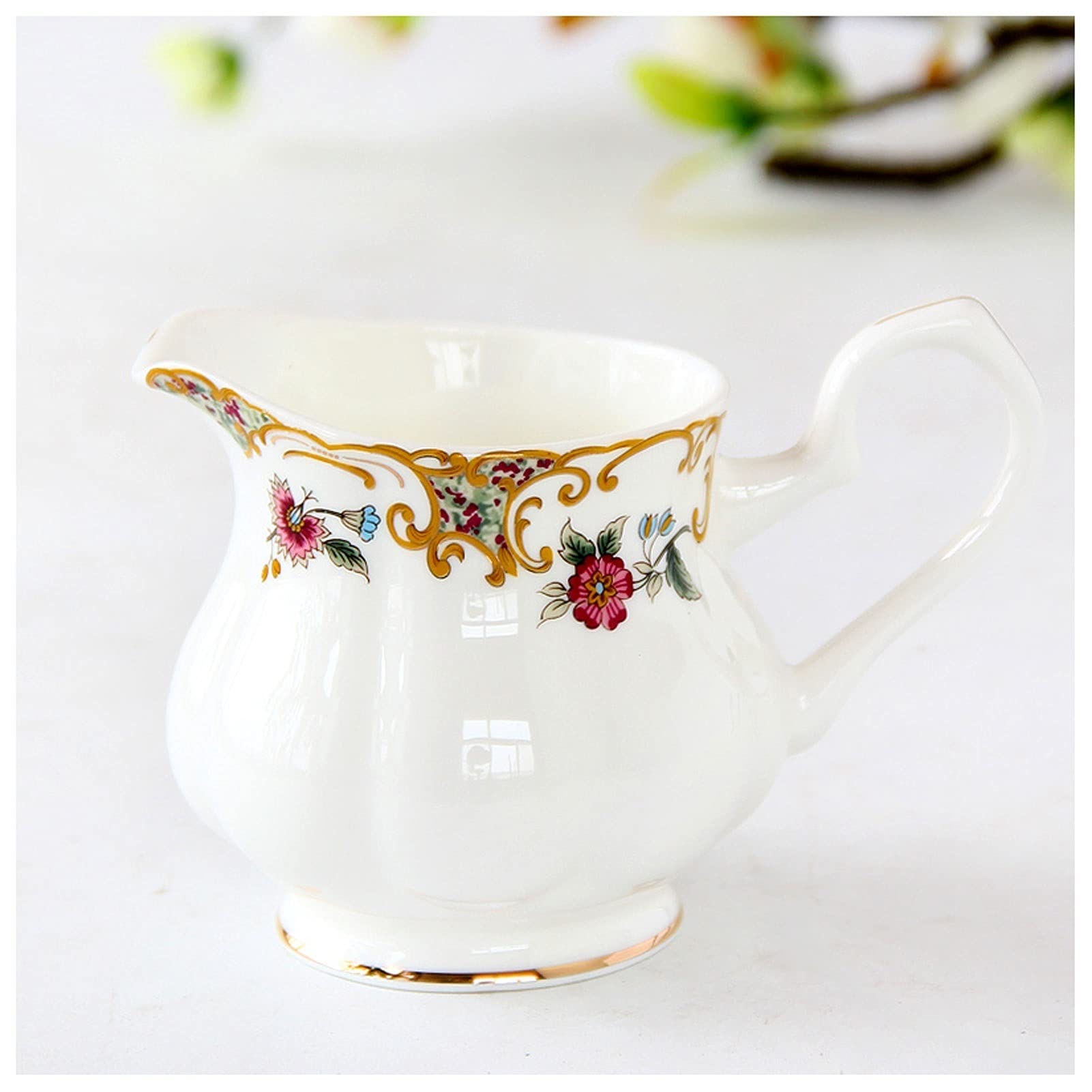 イタリア製 色絵『花文』ミルクポット ミルクピッチャー 水差 水注 ミルクピッチャー ミルクポット ミルク入れ カフェ風 しのぎ